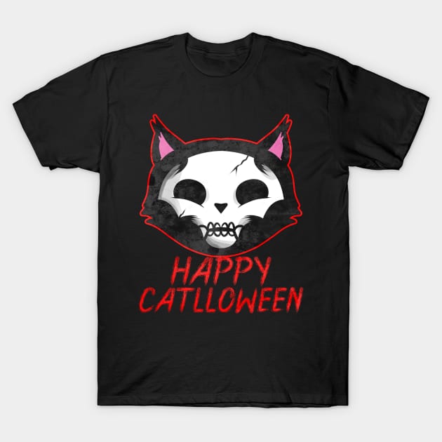 Corpse Paint Cat Happy Catlloween Cat Halloween T-Shirt by SinBle